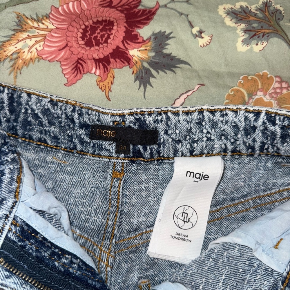 Maje Rhinestone Studded High Waist Denim Shorts - Picture 2 of 4